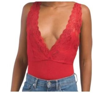 Marilyn Monroe Lacey Red Deep Plunge Intimates BodySuit Size M NEW